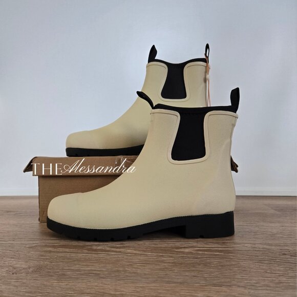 Quince Waterproof Ankle Rain Boots Stone Cream Chelsea Style Sz 8 New With Tags - Picture 11 of 13